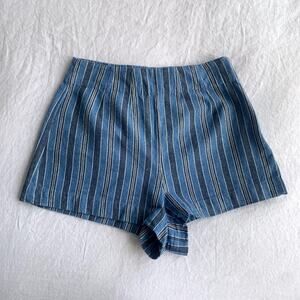 Doen Carleto Linen Vertical Stripe Simple Shorts Blue Indigo Stripe